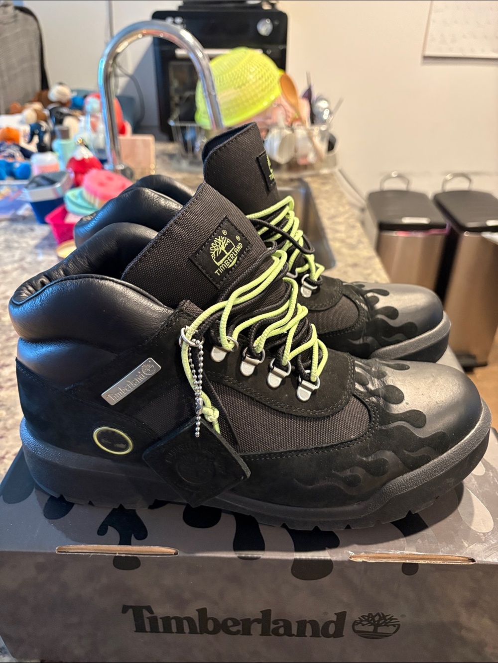 Loso.Wav Custom Timberland Black Boots with Lime Laces Flame - Picture 5 of 10